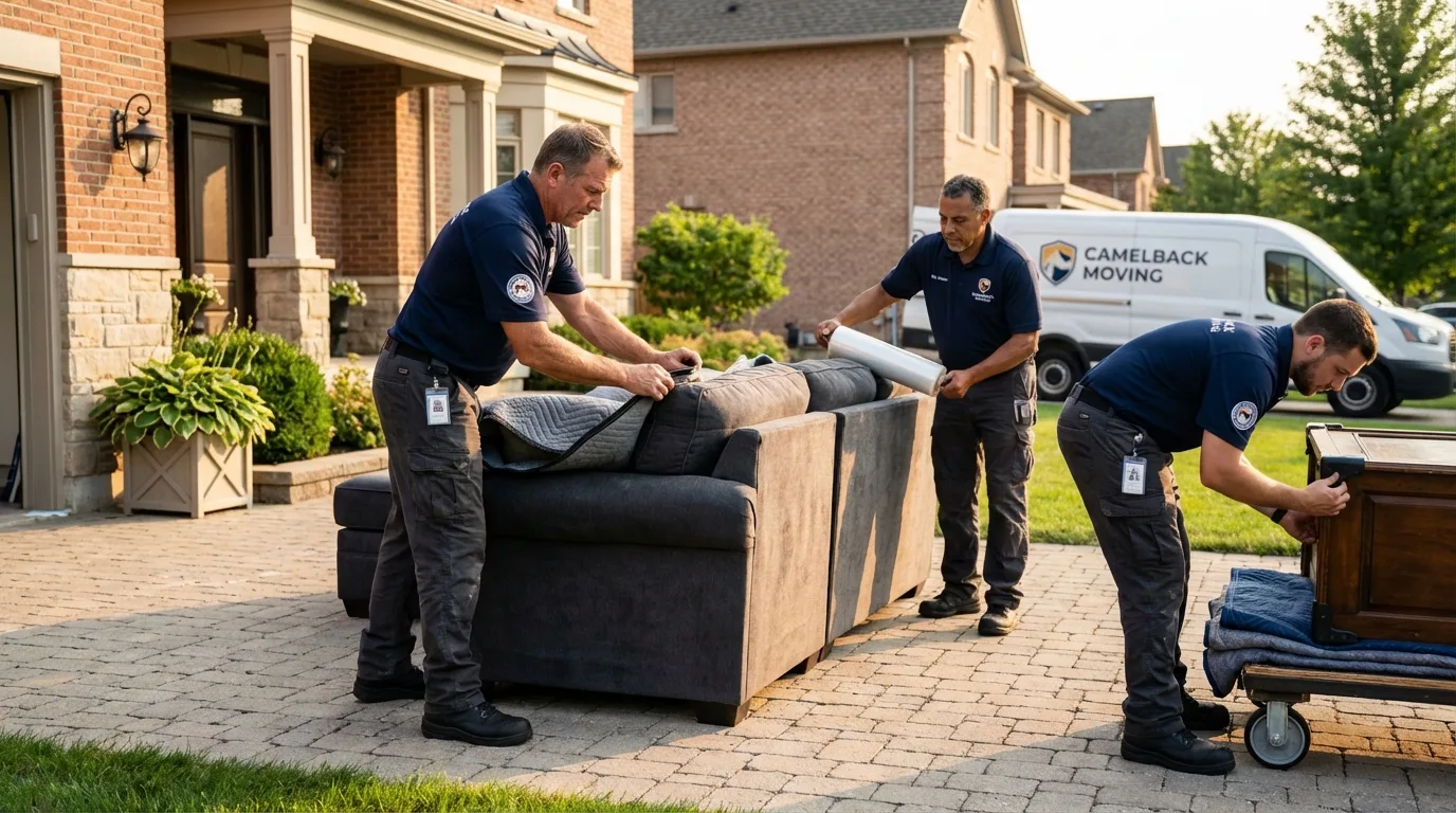 Large estate moving crew wrapping furniture in George West, TX