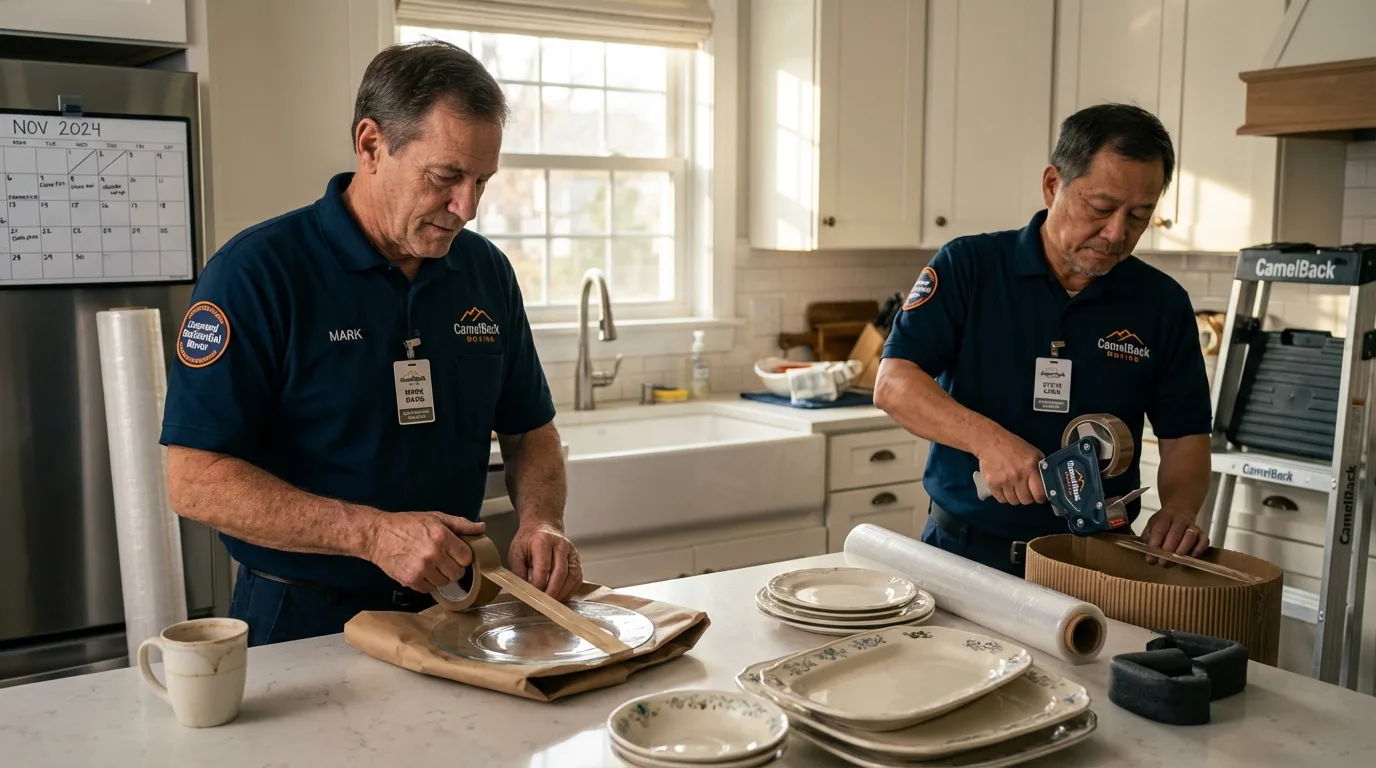 Professional crew packing kitchen dishware in George West, TX